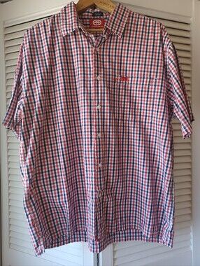 Ecko Unlimited Red & White Blue Plaid Short-Sleeve Button-Down Shirt XL Cotton